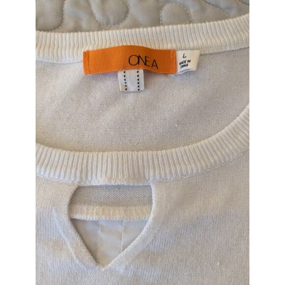 One A mixed Fabric High Low Blouse/Sweater White Size L - Picture 6 of 8